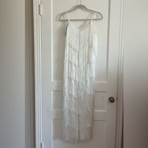 XS/S white fringe jumpsuit, NWT, never worn!